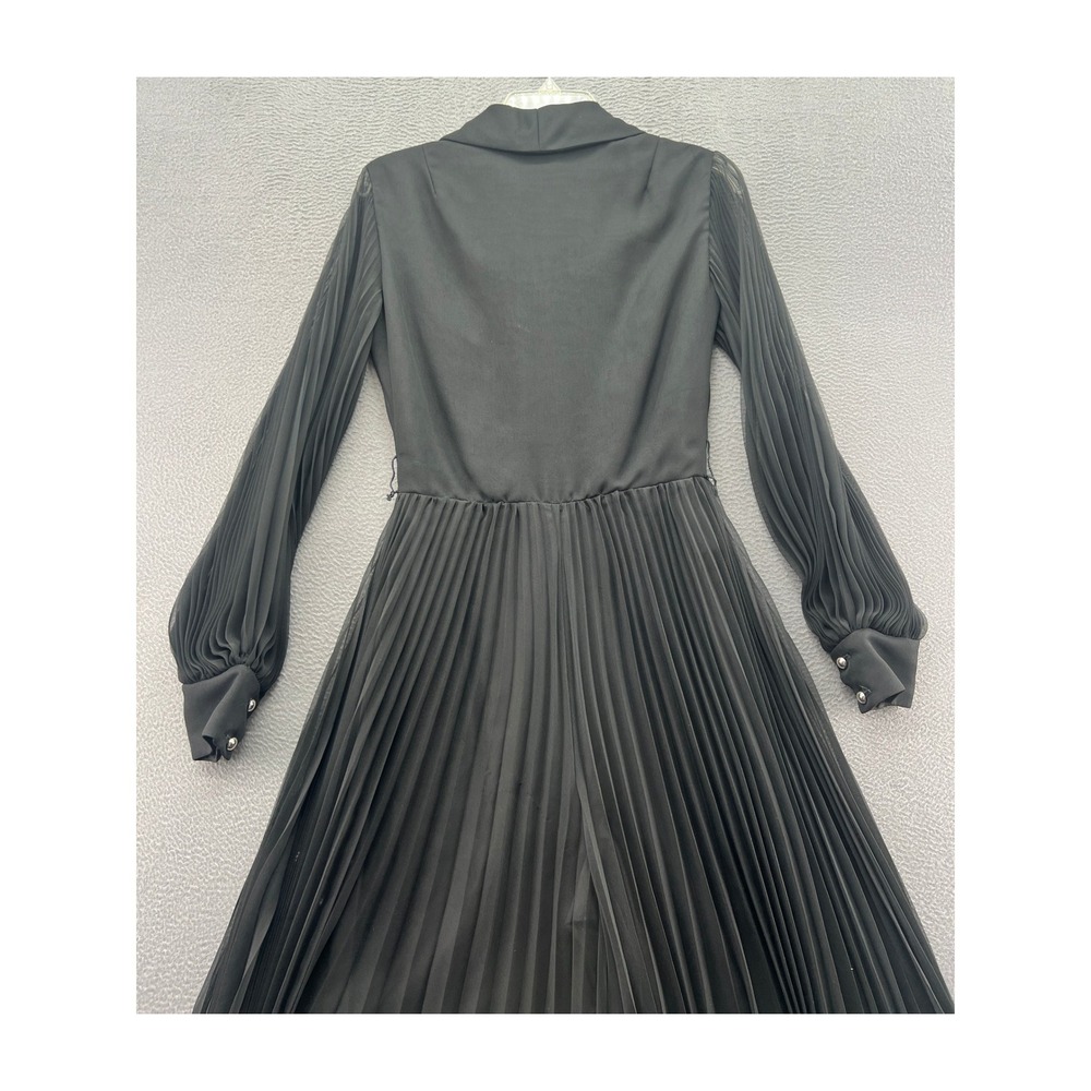 VTG Miss Elliette California Sz 10 Black Pleated Jumpsuit Wide Leg Sheer Sleeve - Picture 13 of 14